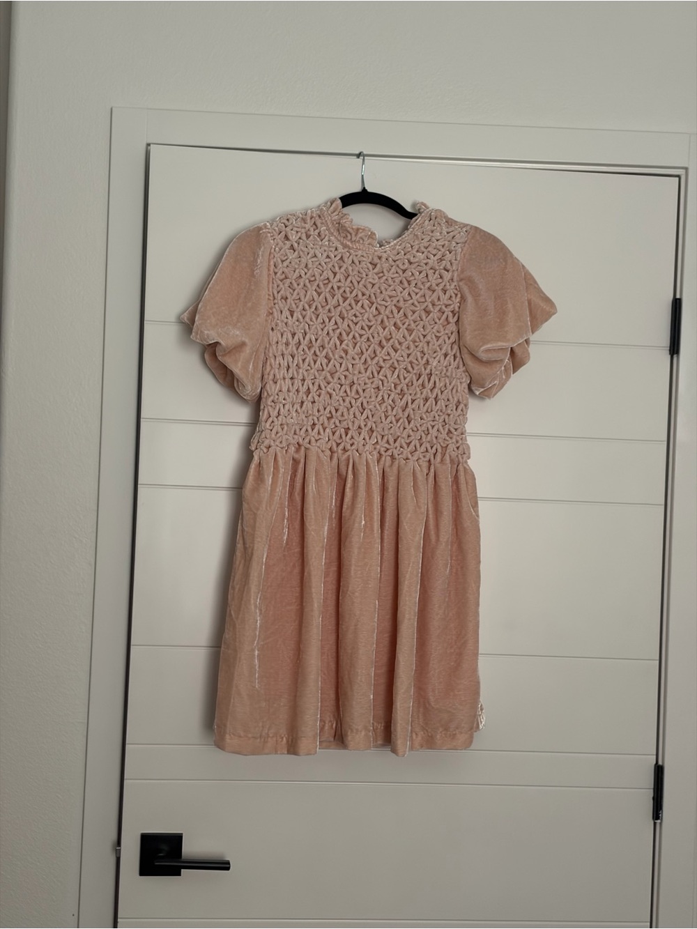 Free People Blush Pink Velvet Smocked Mini Dress